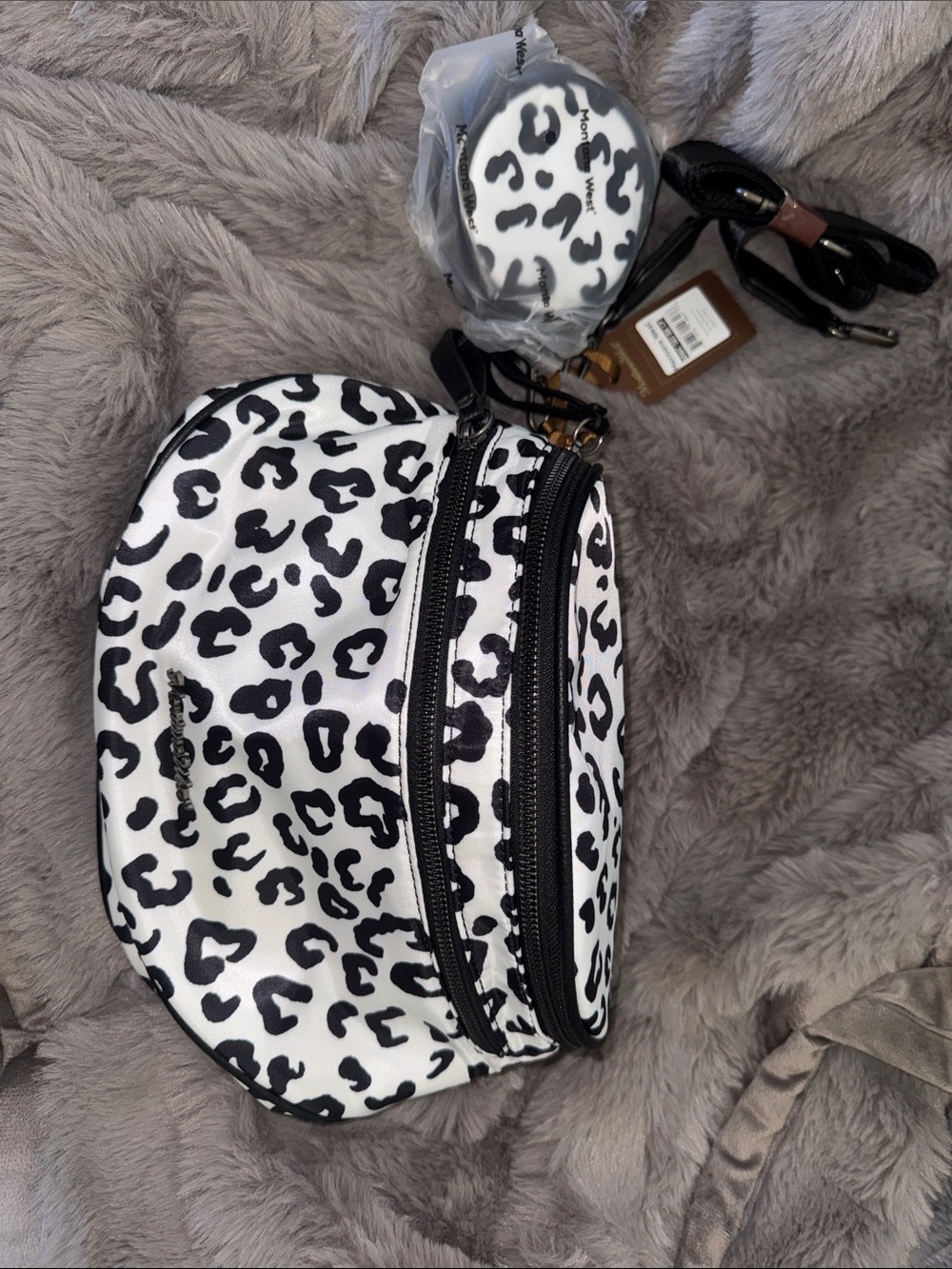 Montana West Black & White Leopard Print Crossbody Bag with Coin Pouch
